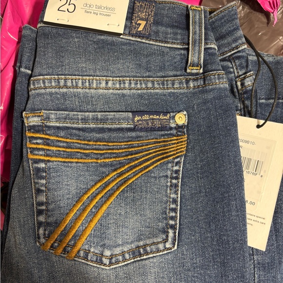 7 For All Mankind Blue Flare Jeans with Decorative Stitching